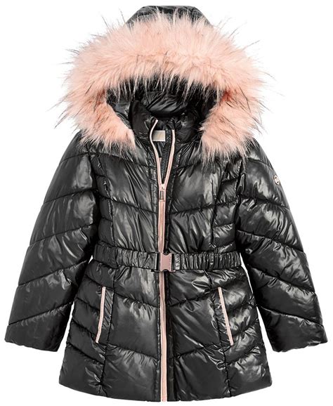 michael michael kors big girls hooded jacket with faux-fur trim|Kids' Michael Kors Coats & Jackets .